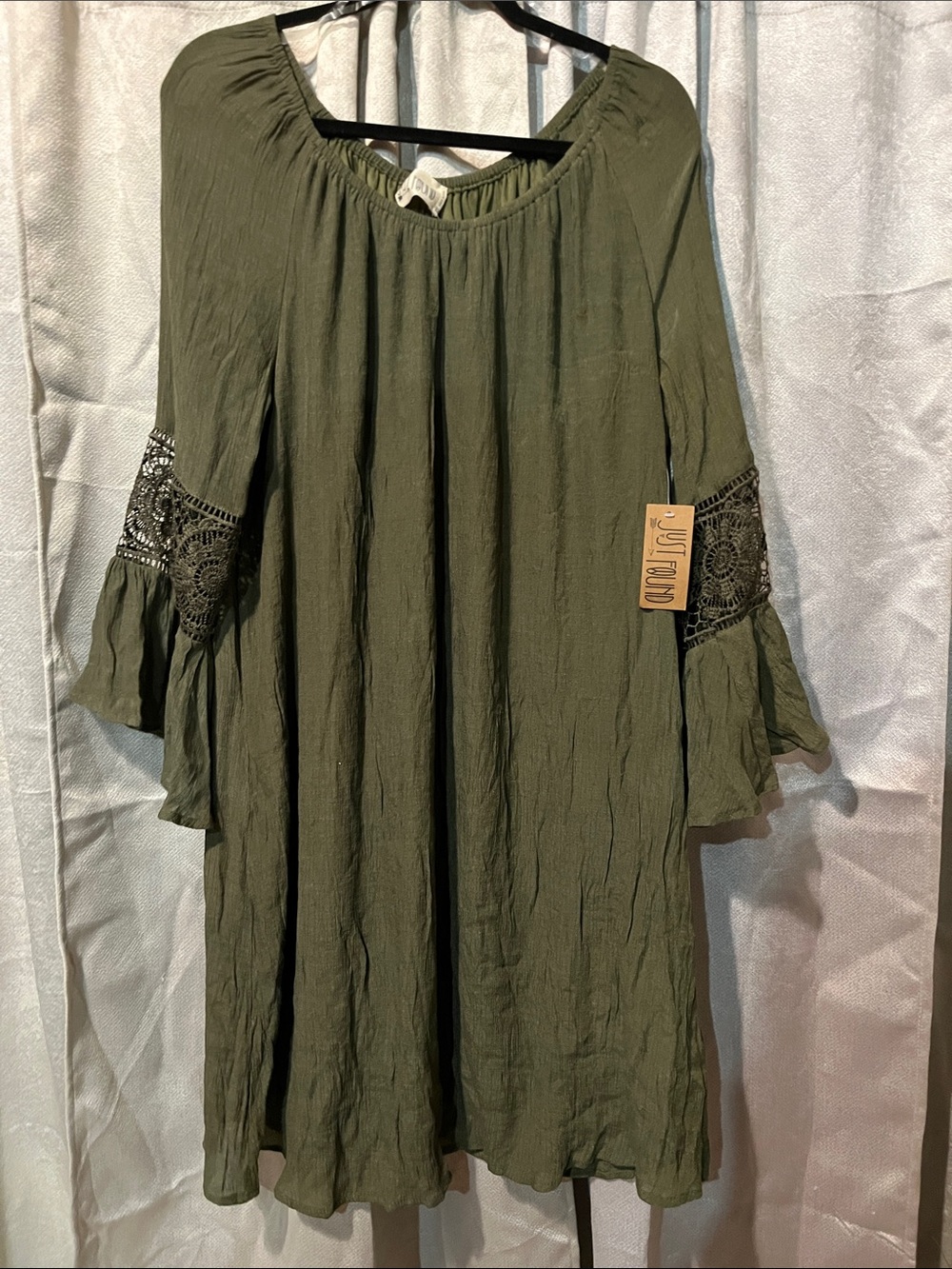 Size 3X JustFab Olive Green Long Sleeve Lace-Sleeve Women's Dress